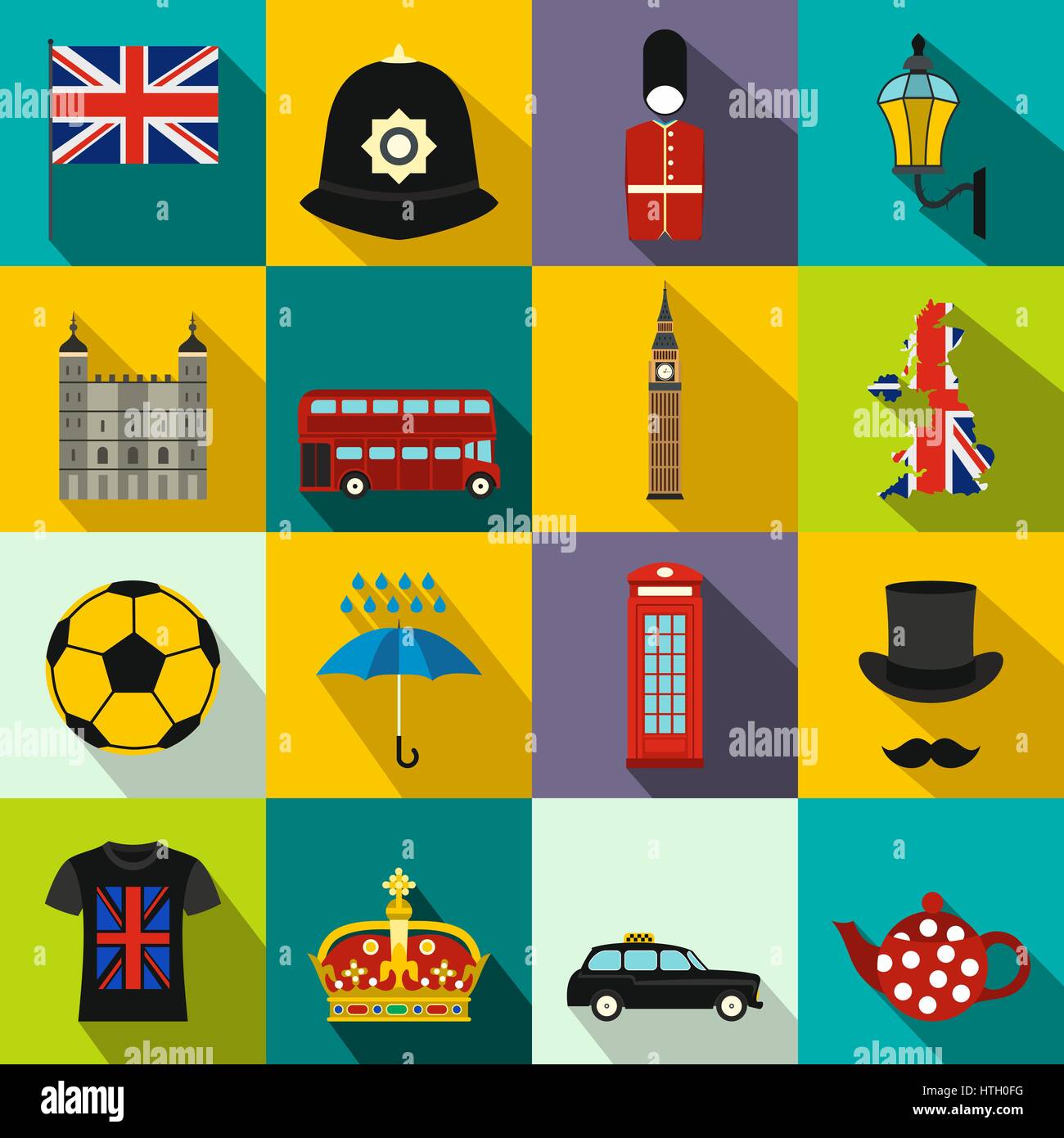 Great Britain icons set in flat style for any design Stock Vector