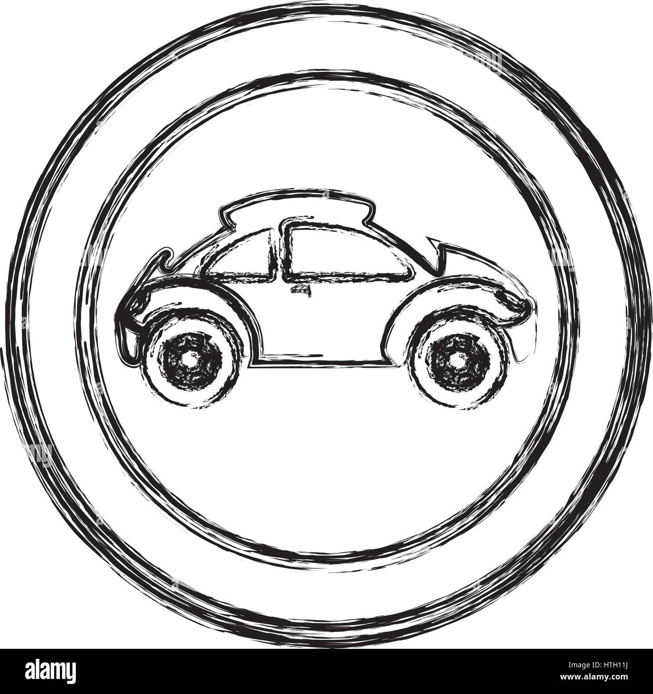 monochrome sketch of circular frame with sports car in side view Stock ...