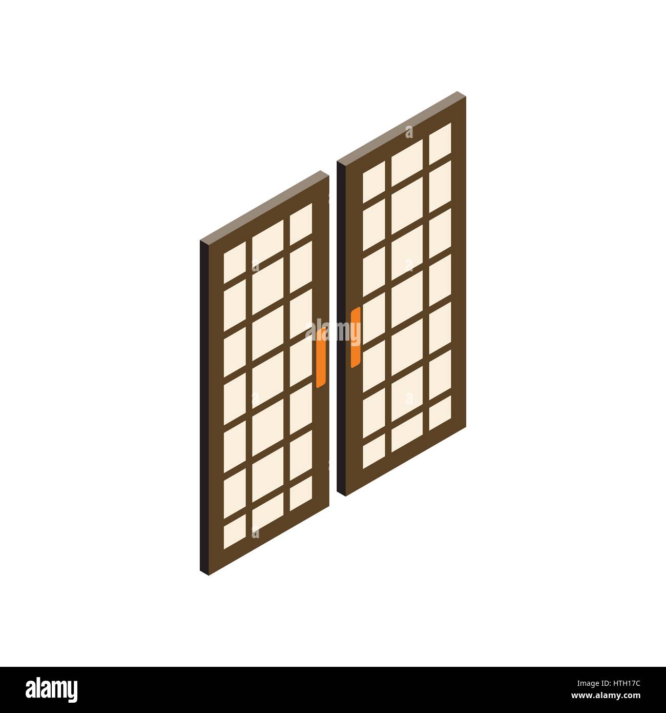 Japanese style doors icon, isometric 3d style   Stock Vector