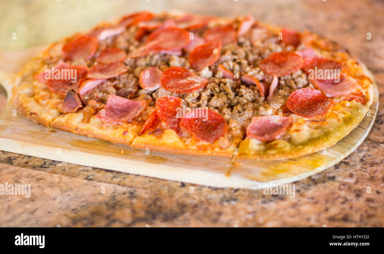 Meat Lovers Pizza Rectangular Stock Photo Alamy