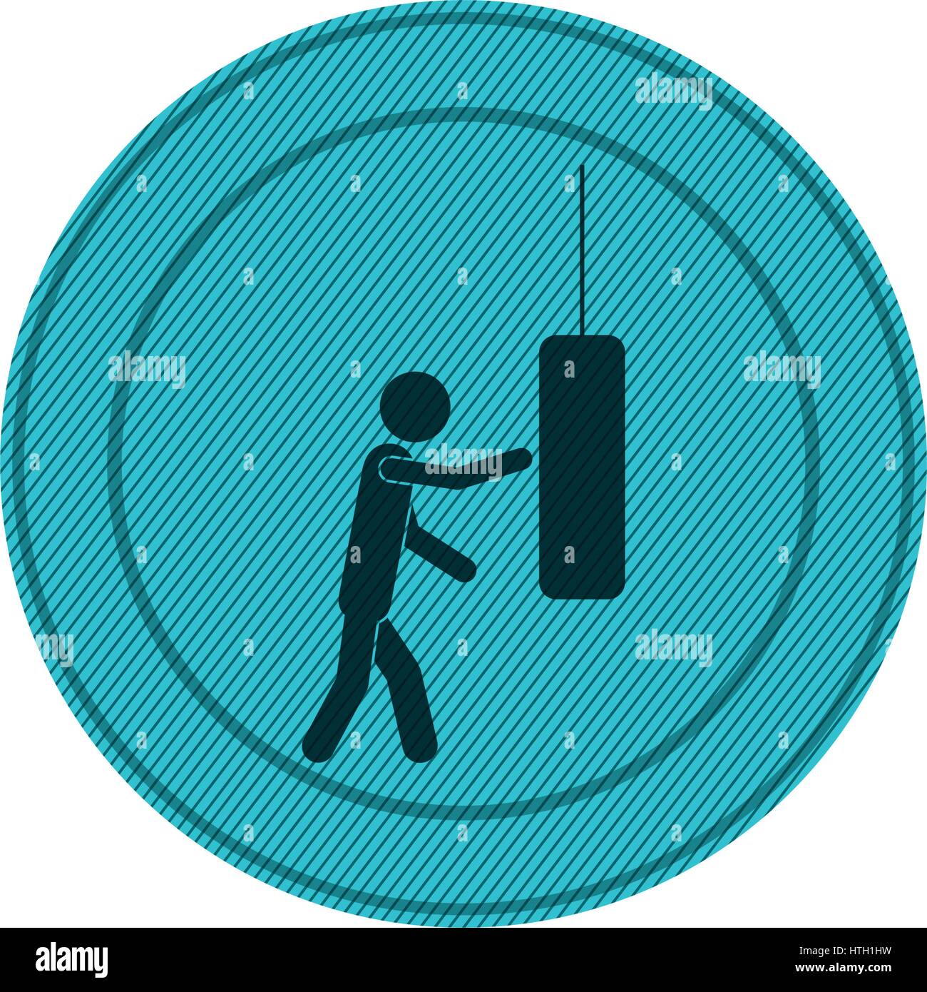 light blue circular frame of man knocking punching bag Stock Vector