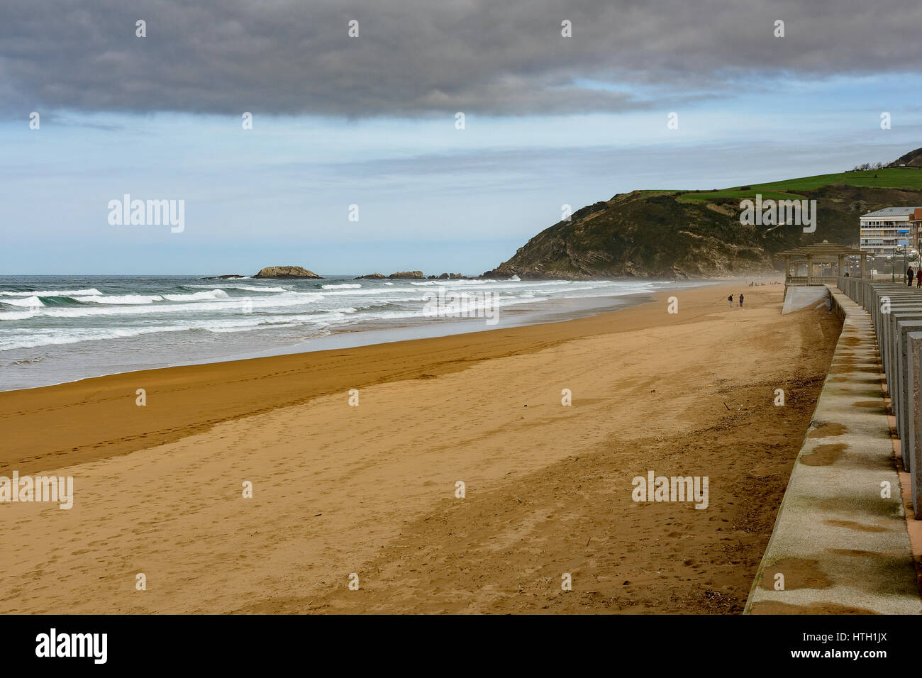 Beach and promenade of the town of Zarauz, Guipuzcoa, Basque Country, Spain. Stock Photo