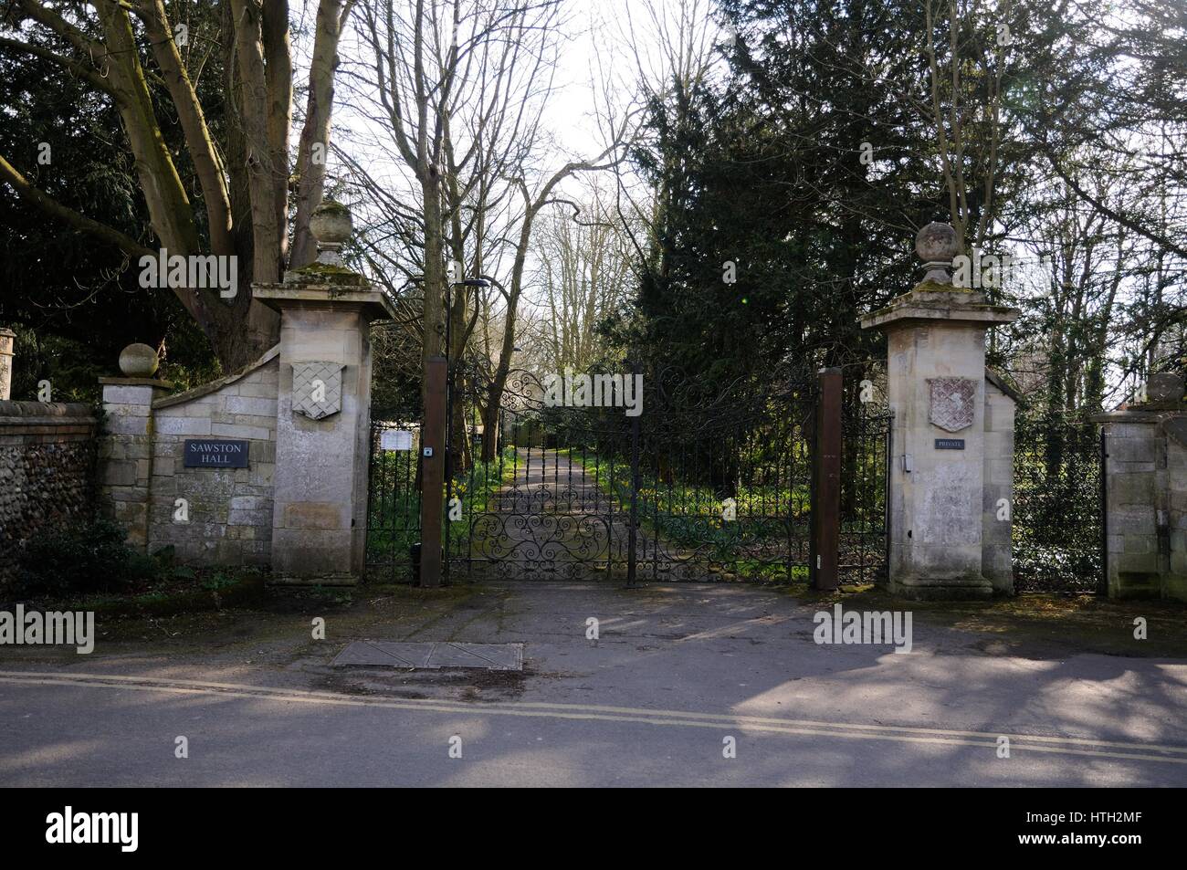 Gates to Sawston Hall, Sawston, Cambridgeshire. A medievla building