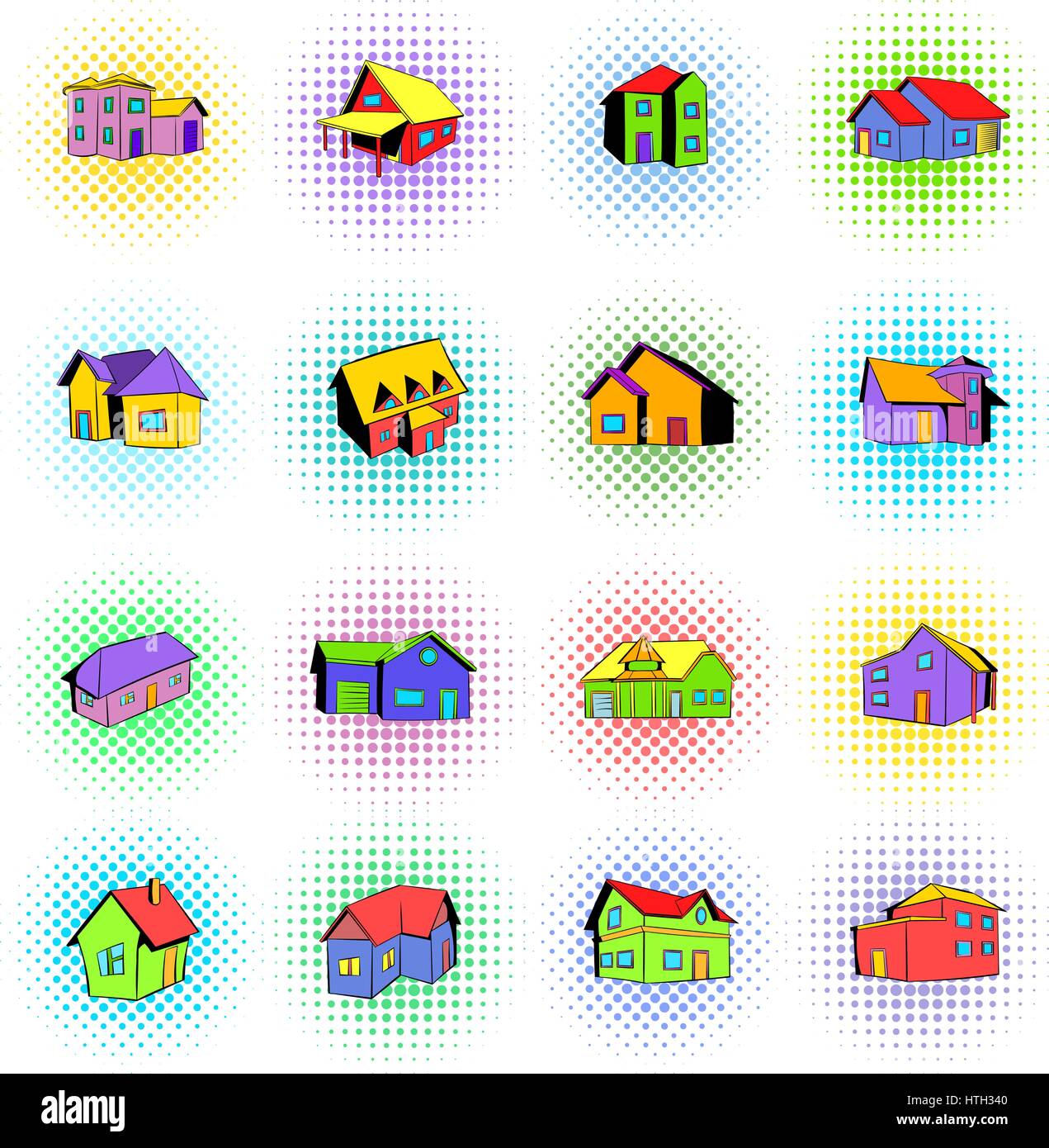 House icons set, comics style Stock Vector