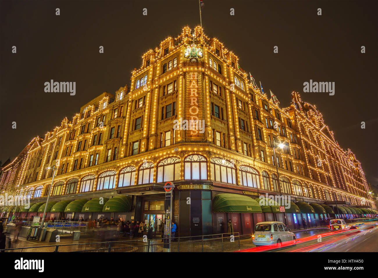 The famous Harrods department store in the night of February, 2017 at