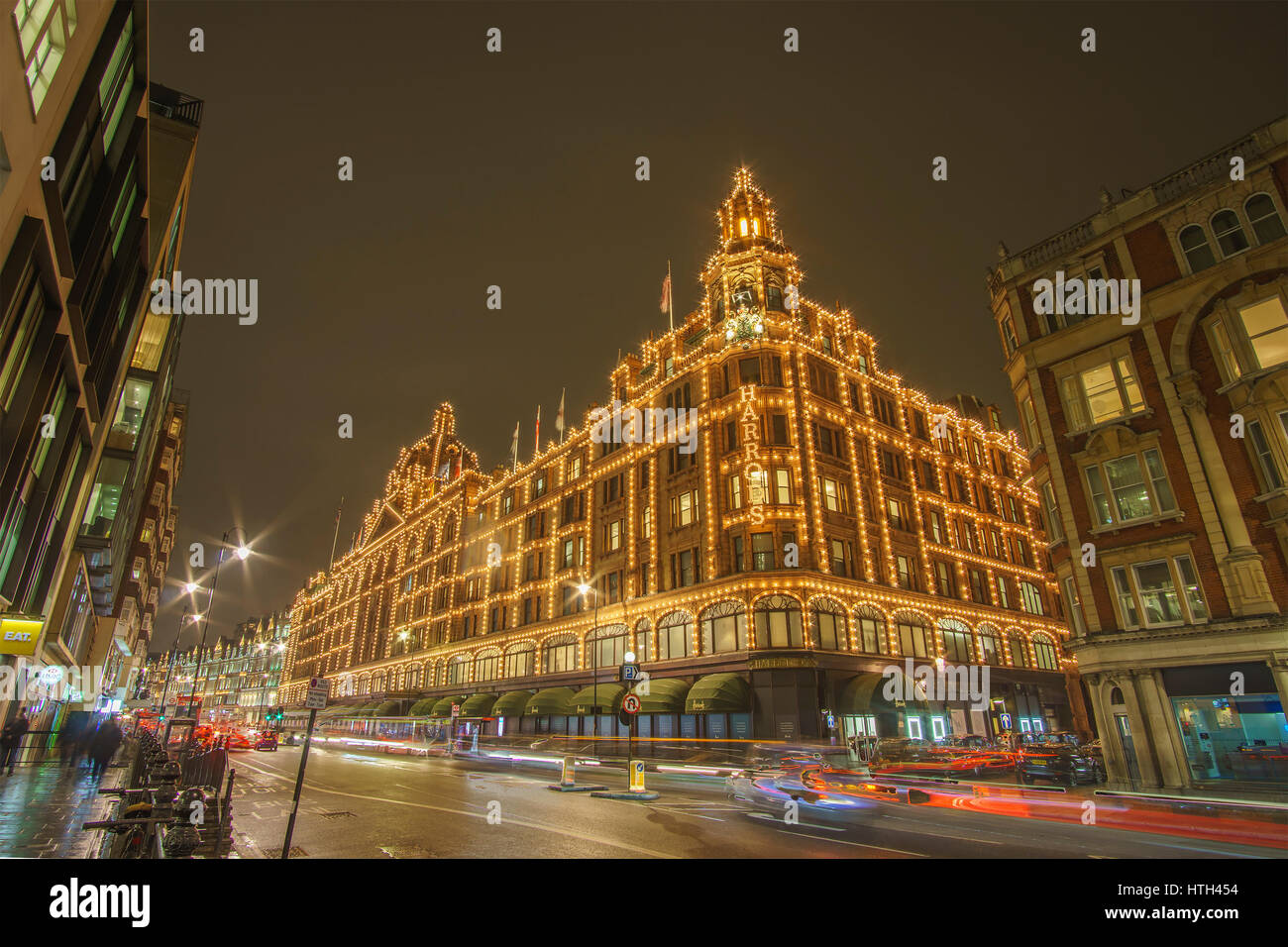 The famous Harrods department store in the night of February, 2017 at