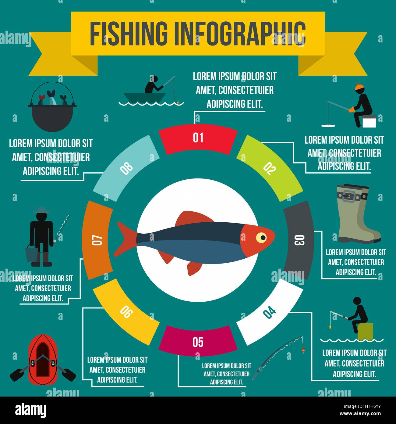 Fishing infographic elements, flat style Stock Vector