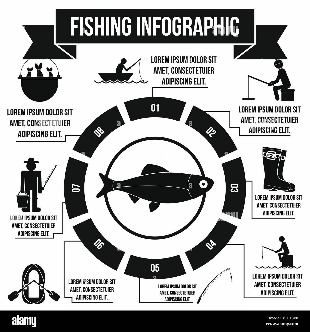 Fishing infographic elements, simple style  Stock Vector