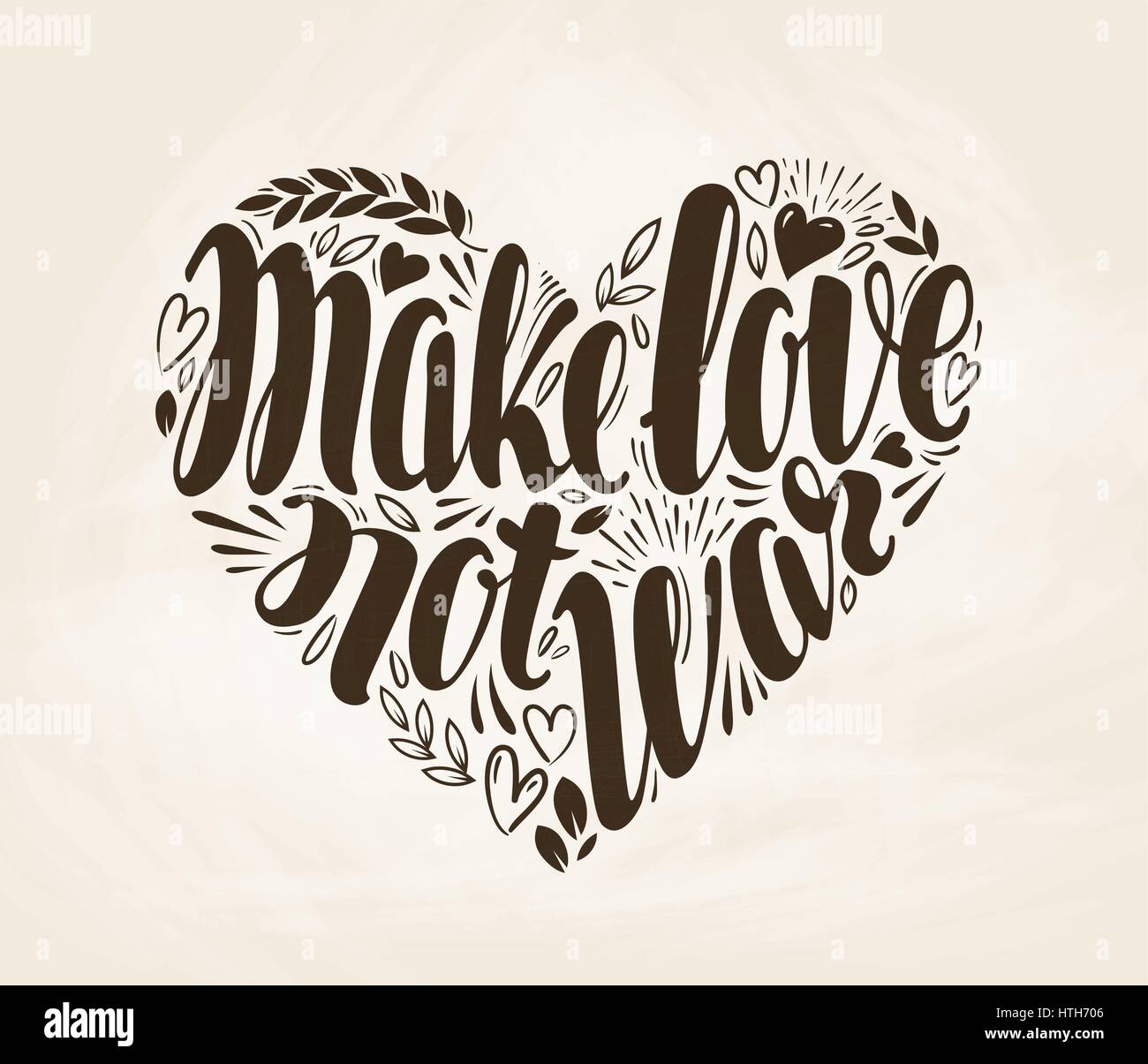 Make love not war, label. Lettering, calligraphy in shape of heart. Vector decorative illustration Stock Vector