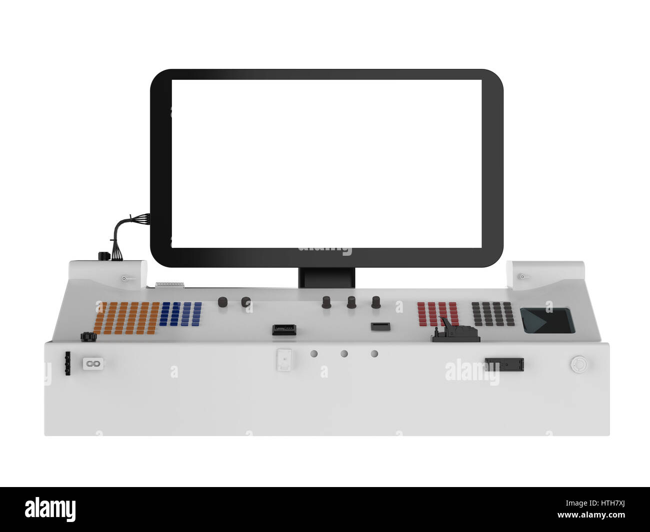 3d rendering control panel in manufacturing machinery isolated on white ...