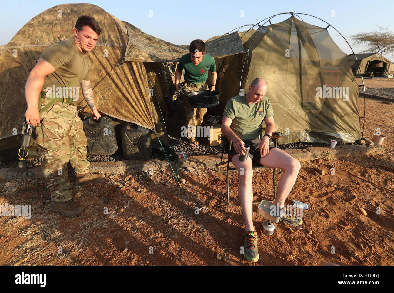 Soldiers waking up at Simba base as the 2nd Battalion, The Royal Regiment Scotland(2SCOTS) take part in Exercise Askari Storm in Archers Post in northern Kenya. 06/03/17 Stock Photo