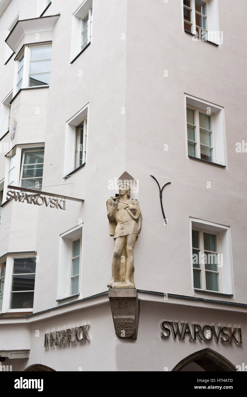 A male statue above the Swarovski shop, Old Town, Innsbruck, Austria Stock Photo