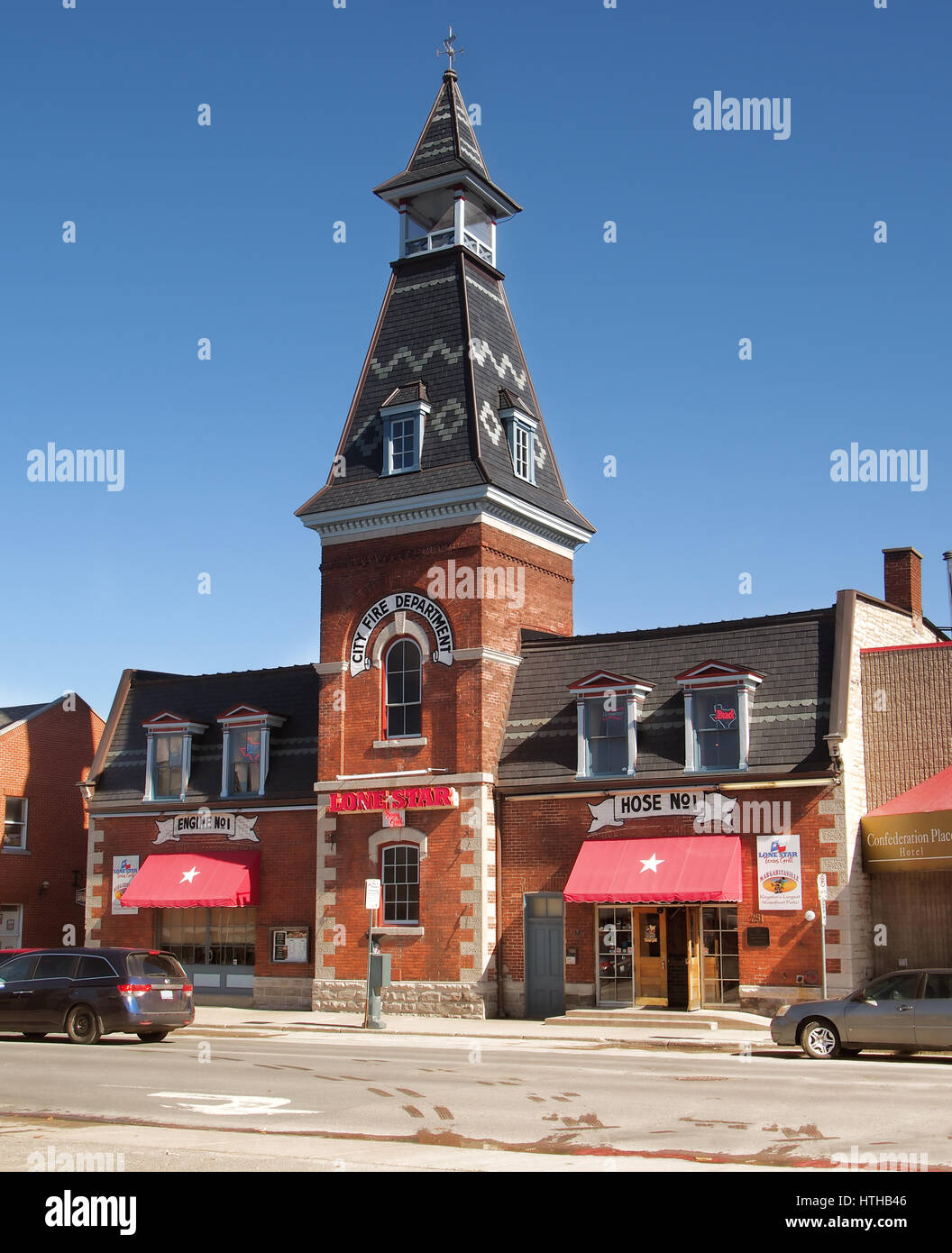 Kingston, Ontario, Canada, March 8,2017. The old Kingston Firestation ,  once the first firehouse in Kingston,  it is now home to the Lone Star Texas  Stock Photo