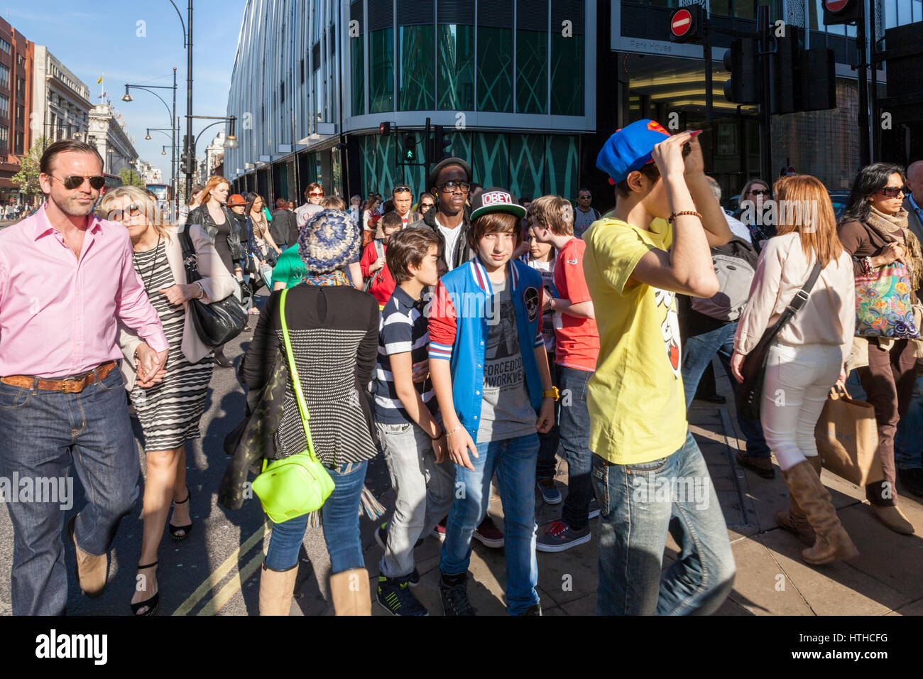 Crowd of people on Oxford Street, London, England, UK Stock Photo