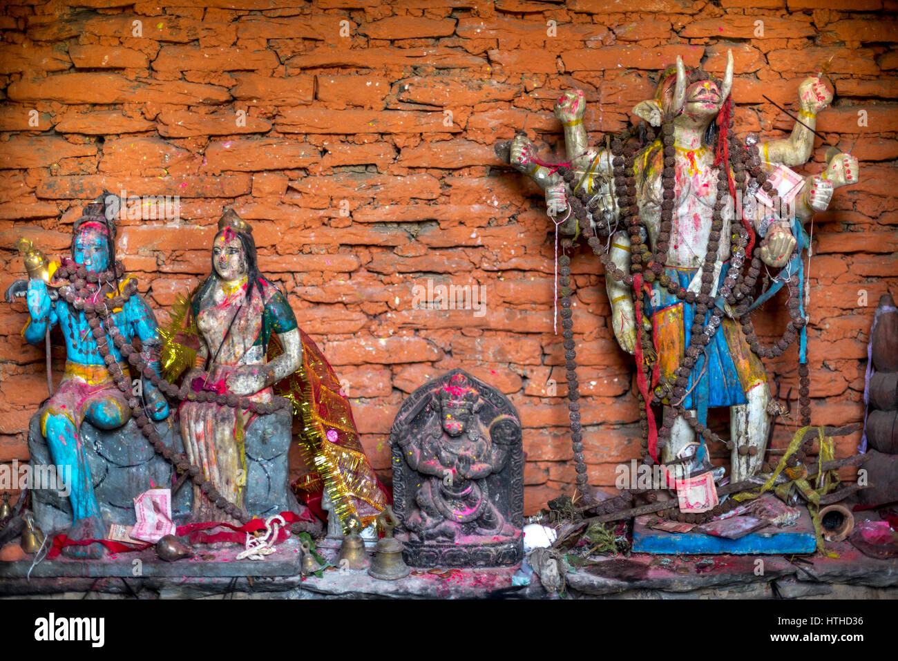 Hindu deities inside a temple on the Panchase Lakeside, Panchase Mountain, Nepal. Stock Photo
