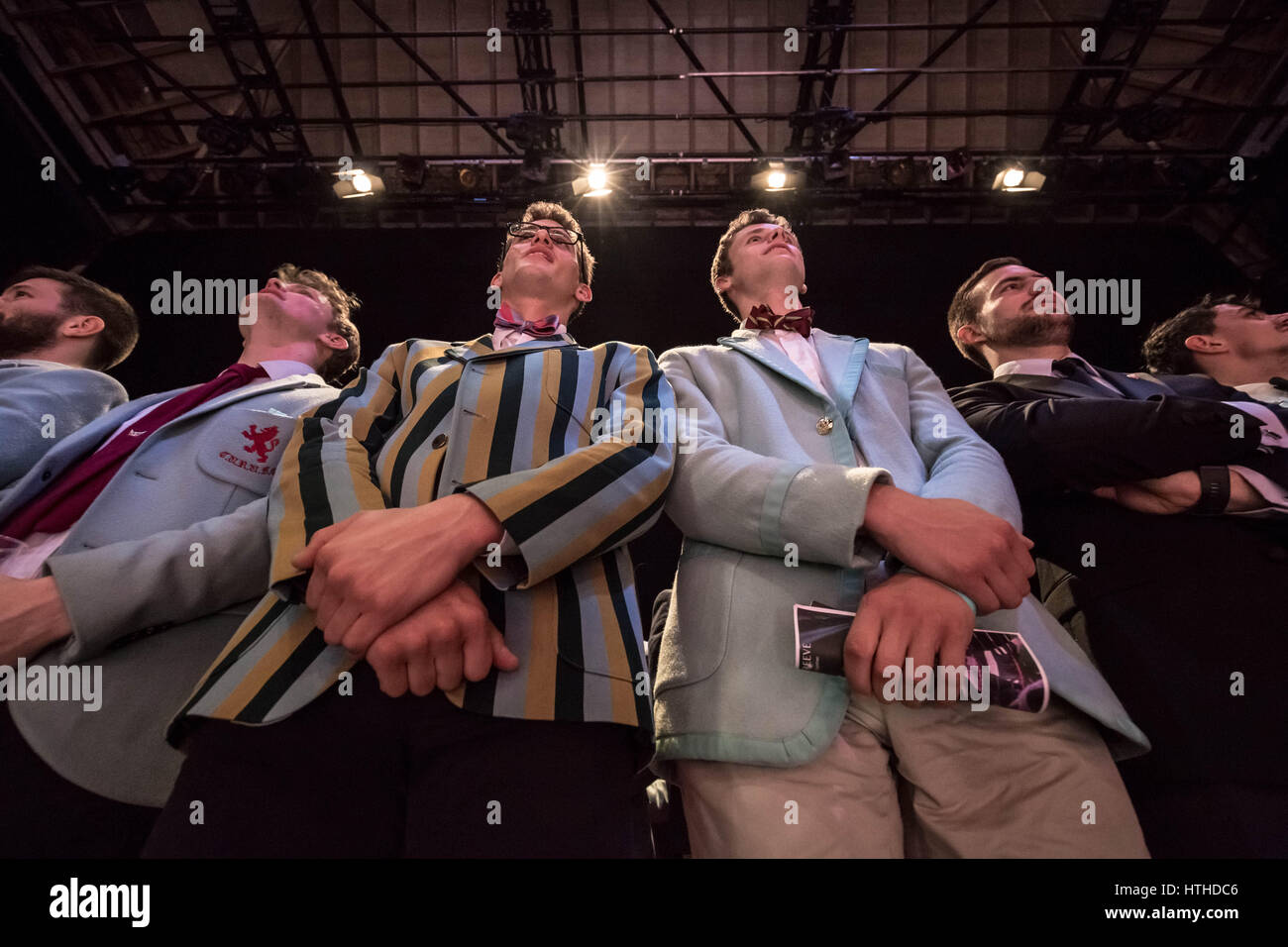 Cambridge, UK. 10th March, 2017. Cambridge supporters. Oxford vs Cambridge. 110th Boxing Varsity Match at the Cambridge Corn Exchange. Cambridge, UK. © Guy Corbishley/Alamy Live News Stock Photo