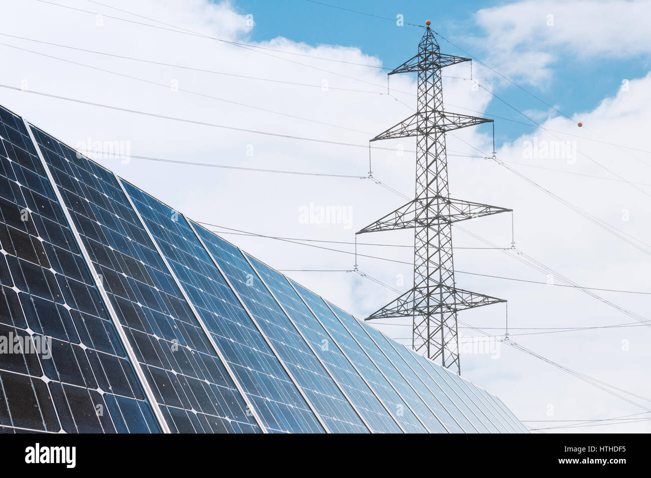 Solar cell and electricity pole Stock Photo