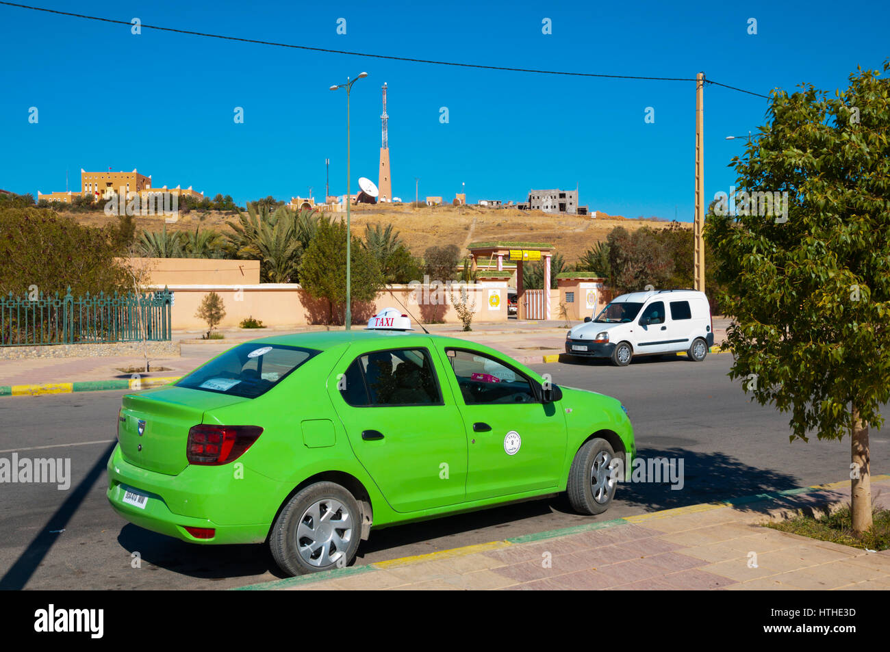 Petit taxi, in front of bus station, Tata, Morocco Stock Photo