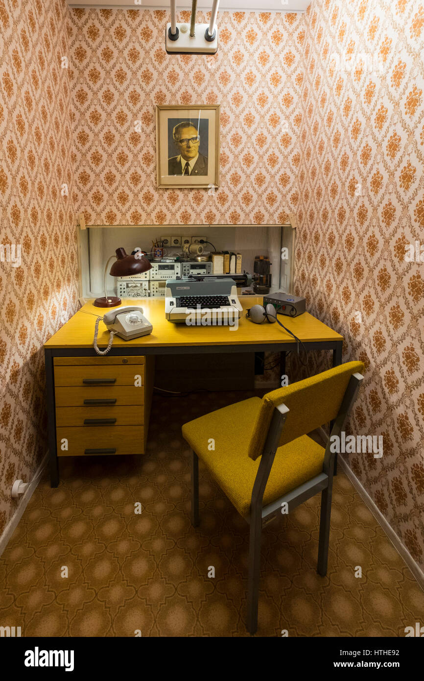 STASI listening station on display  at DDR Museum, showing life in former East Germany,  in Mitte Berlin, Germany Stock Photo