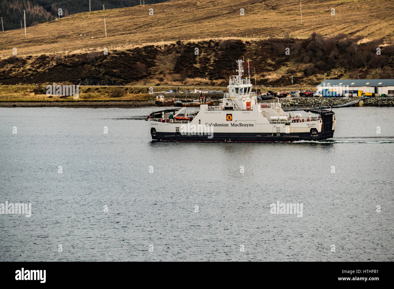 Sconser ferry leaving Sconser Stock Photo