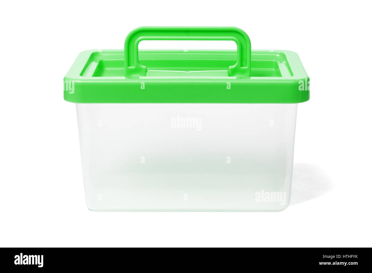 Plastic Container With Handle on White Background Stock Photo