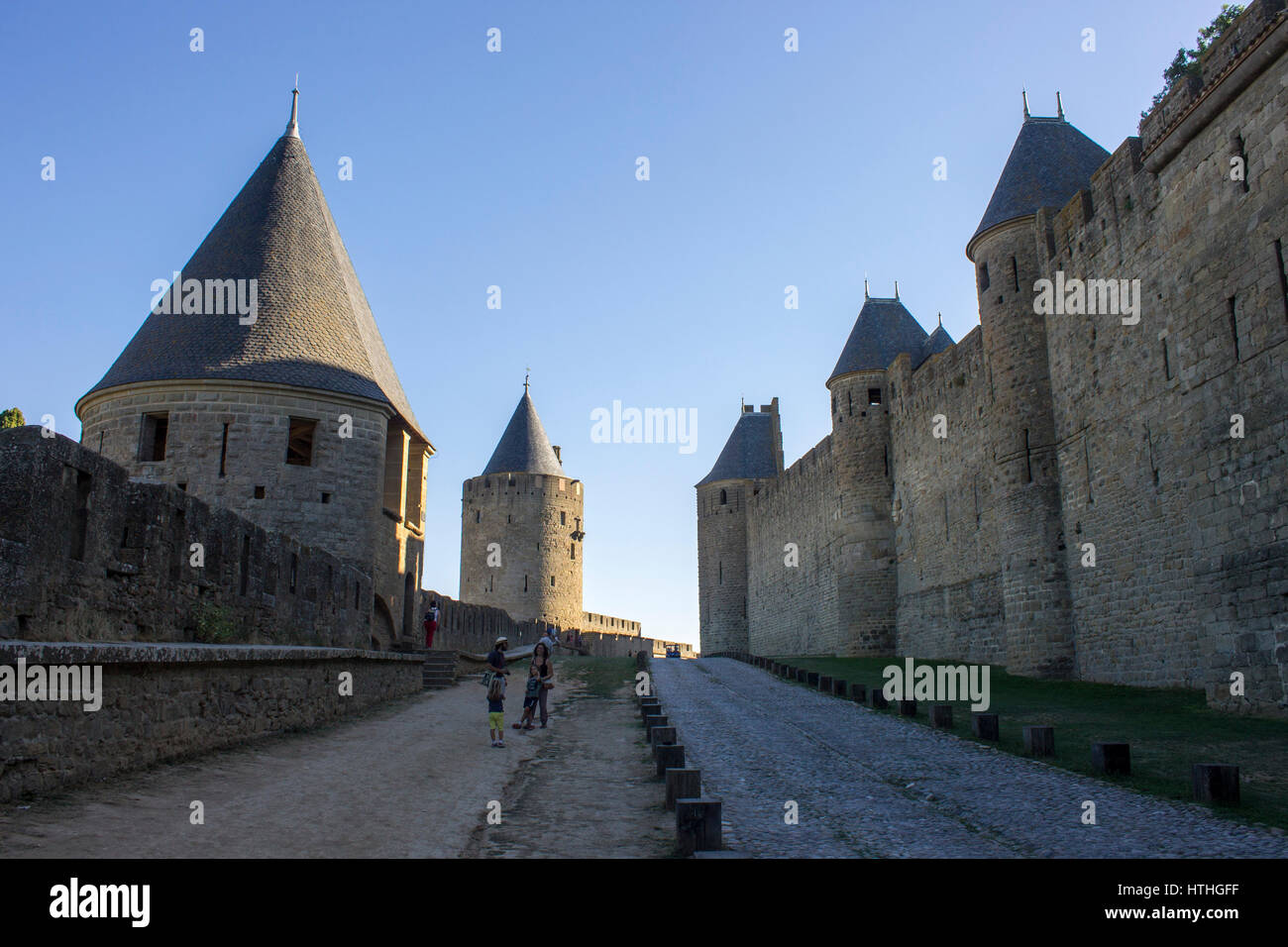 Towers and walls of the Cite de Carcassonne, a medieval fortress ...