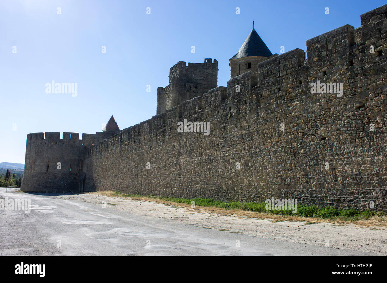 Towers and walls of the Cite de Carcassonne, a medieval fortress ...