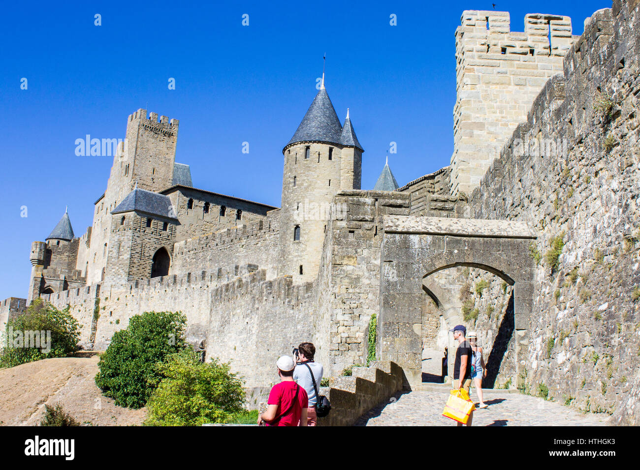 Towers and walls of the Cite de Carcassonne, a medieval fortress ...