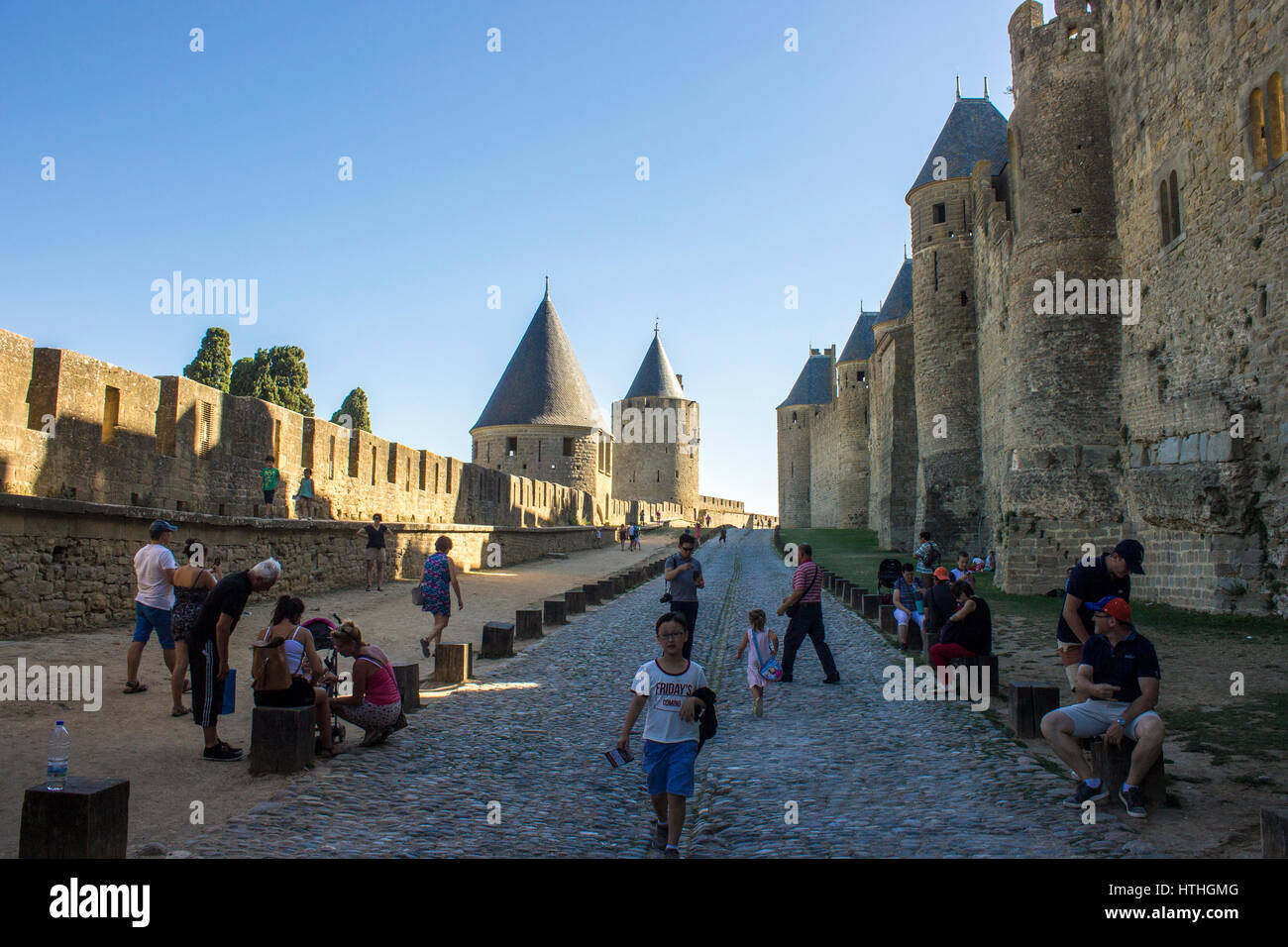 Towers and walls of the Cite de Carcassonne, a medieval fortress ...