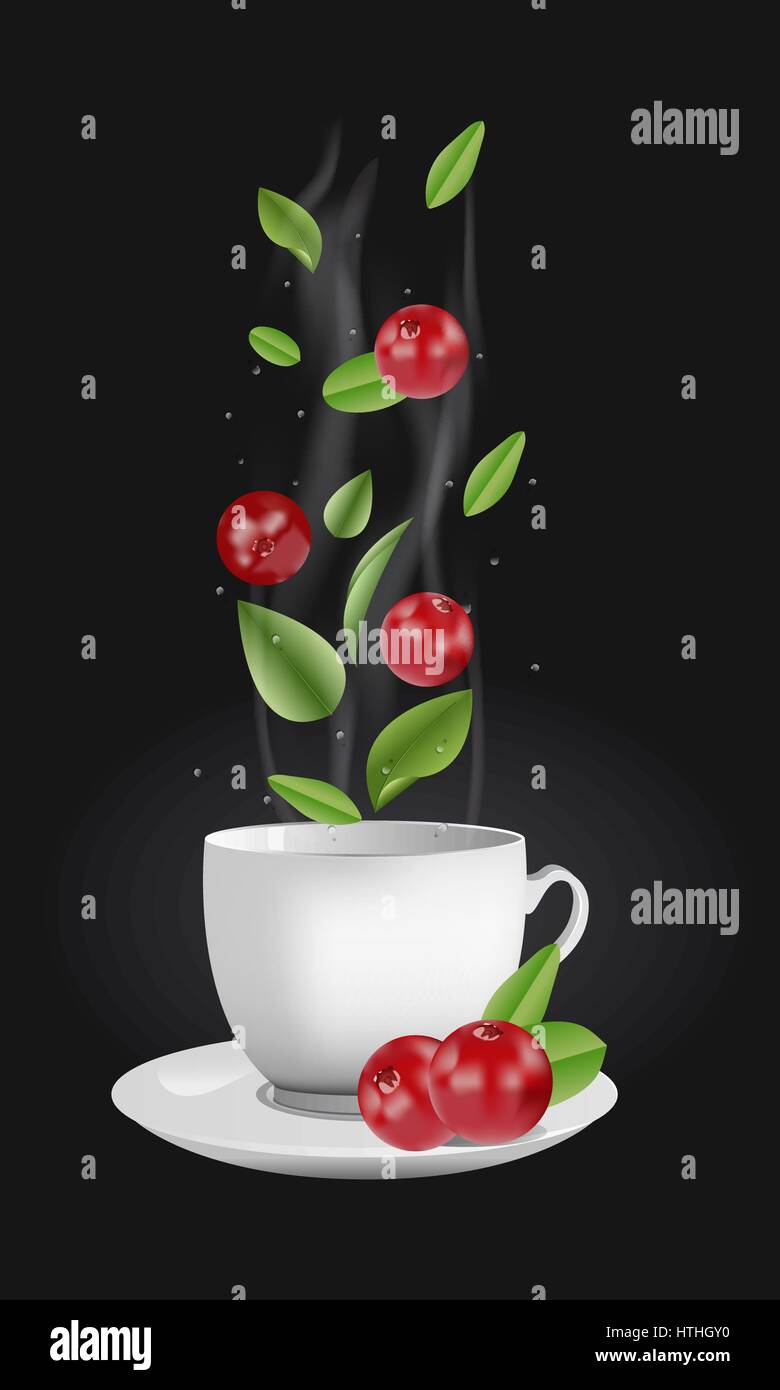 Vector realistic illustration of a teacup with hot drink and vapouring steam. The vapour lifts