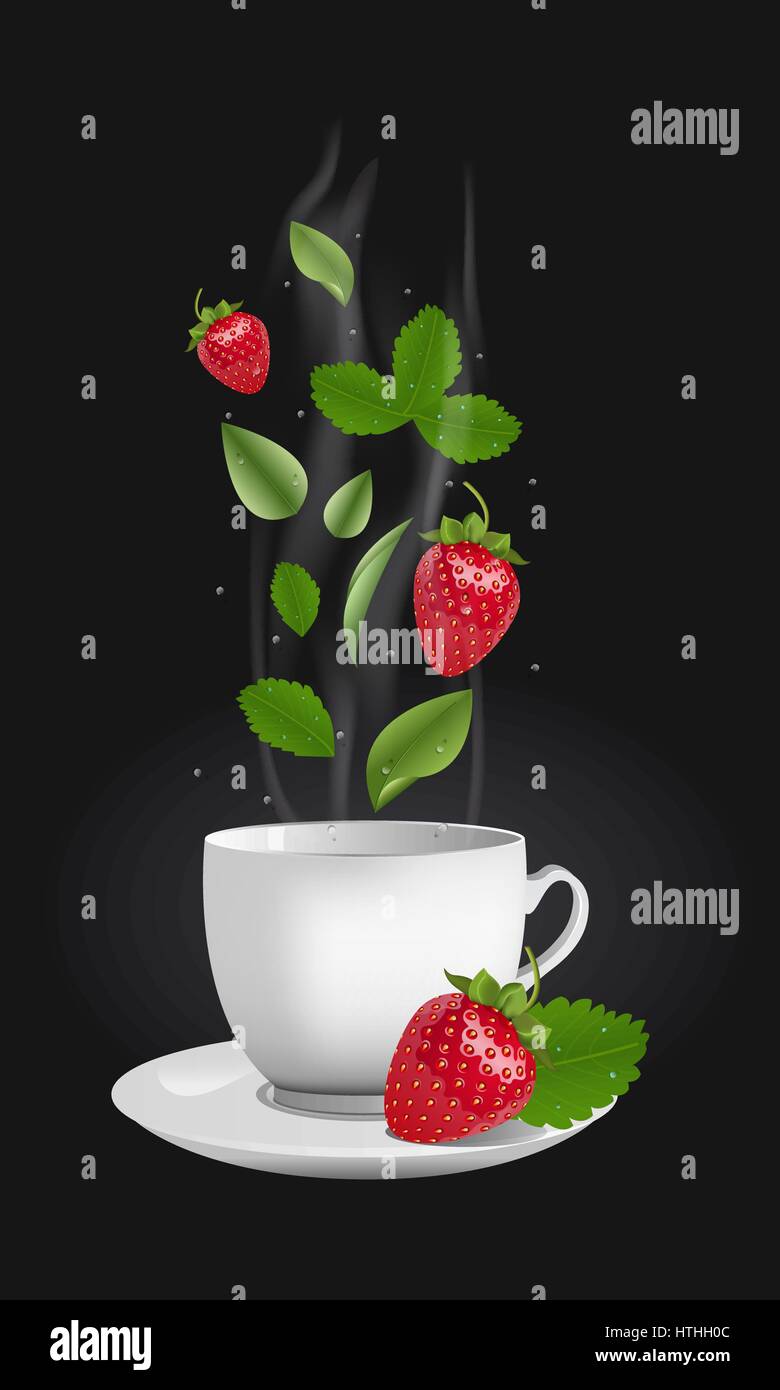 Vector realistic illustration of a teacup with hot drink and vapouring steam. The vapour lifts