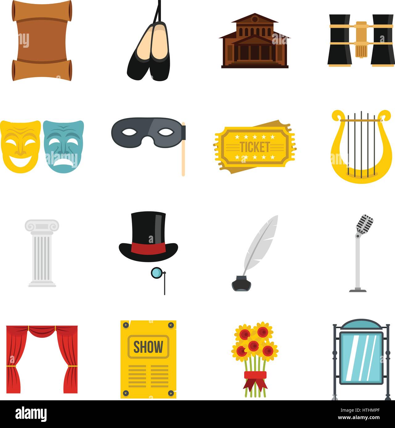 Theater set icons in flat style isolated on white background Stock ...