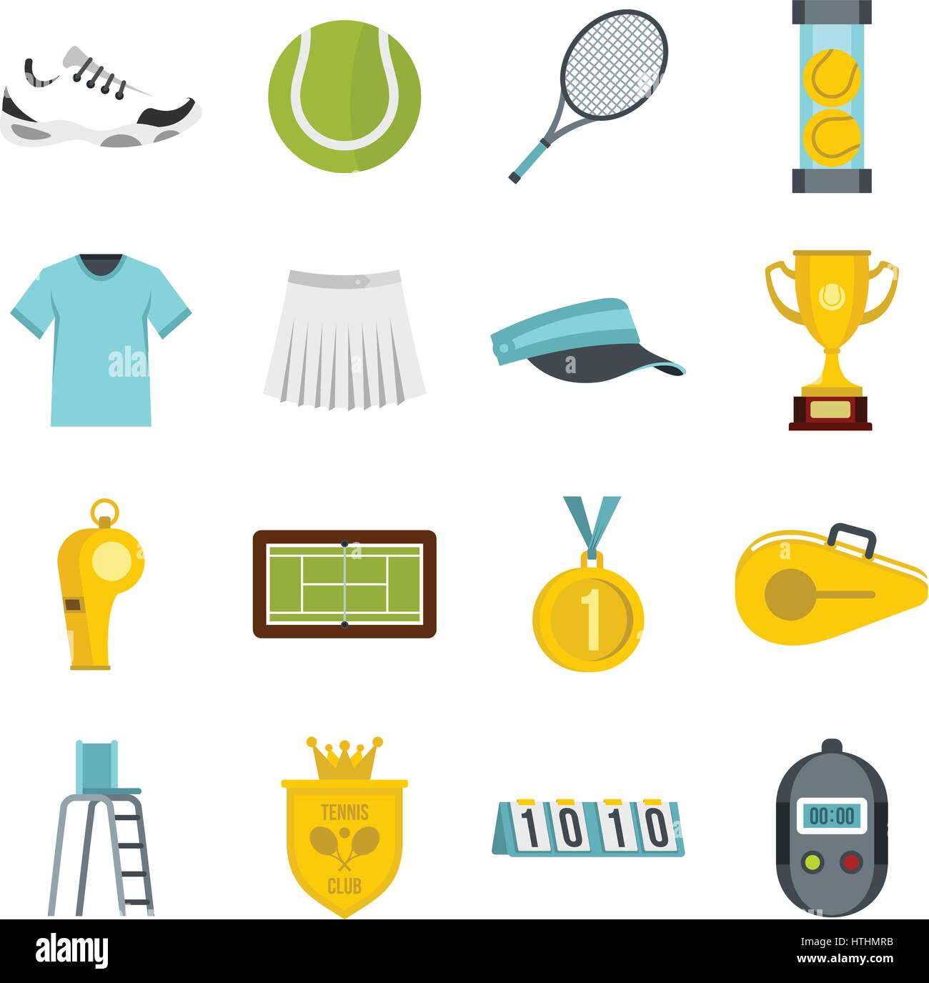 Tennis set icons in flat style isolated on white background Stock ...