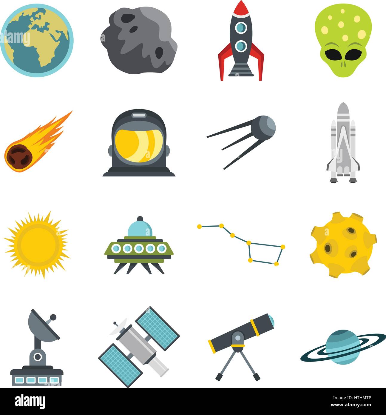 Space set icons in flat style isolated on white background Stock Vector ...