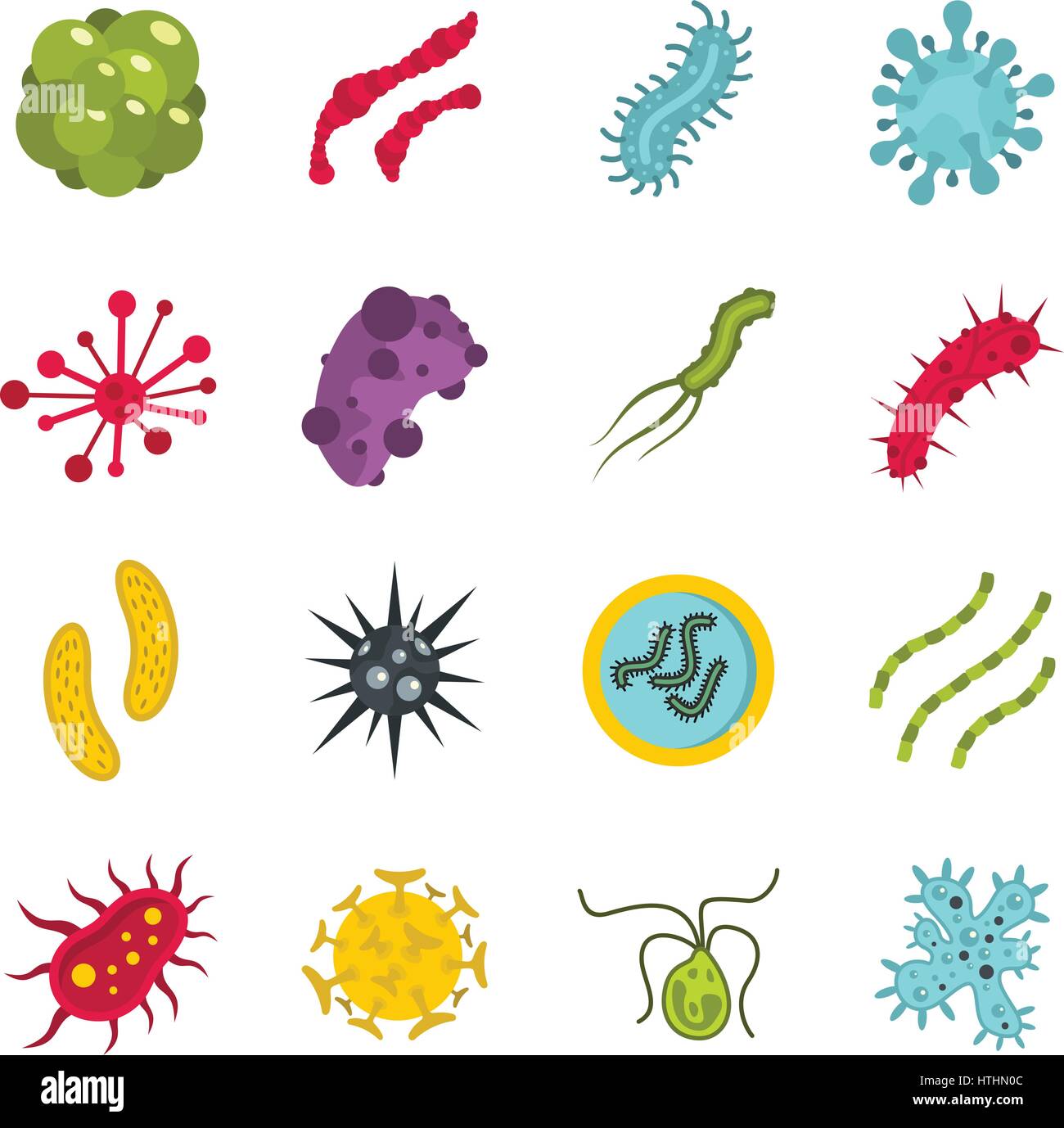 Virus bacteria set icons in flat style isolated on white background ...