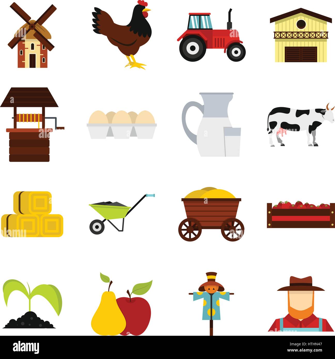 Farm set icons in flat style isolated on white background Stock Vector ...