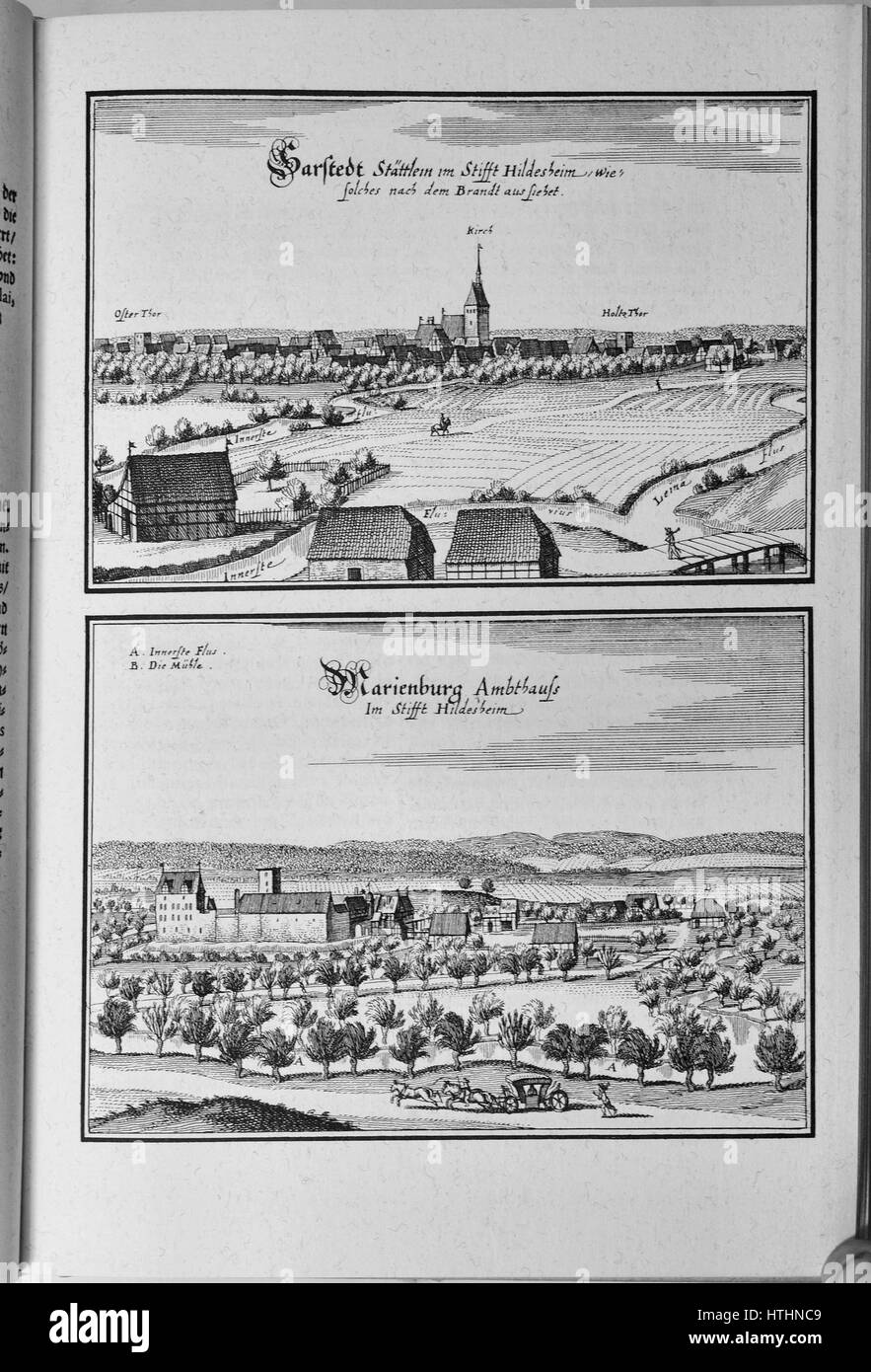 This map 'Saxoniae Inferioris' by Merian shows the region of Lower Saxony in Germany during the 17th century. The detailed engraving captures the geographic features and settlements of the time. Stock Photo