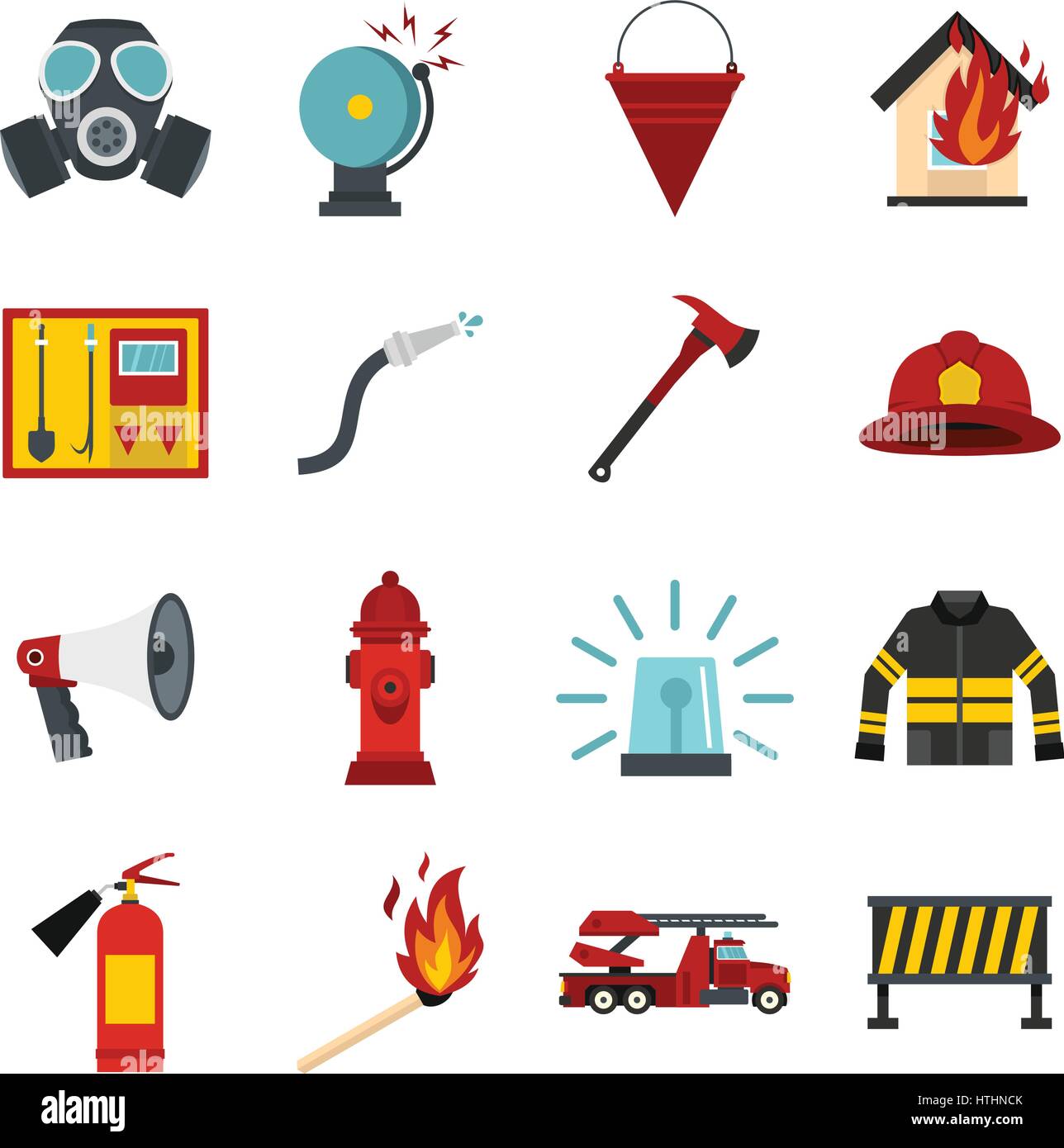 Fireman tools set icons in flat style isolated on white background ...