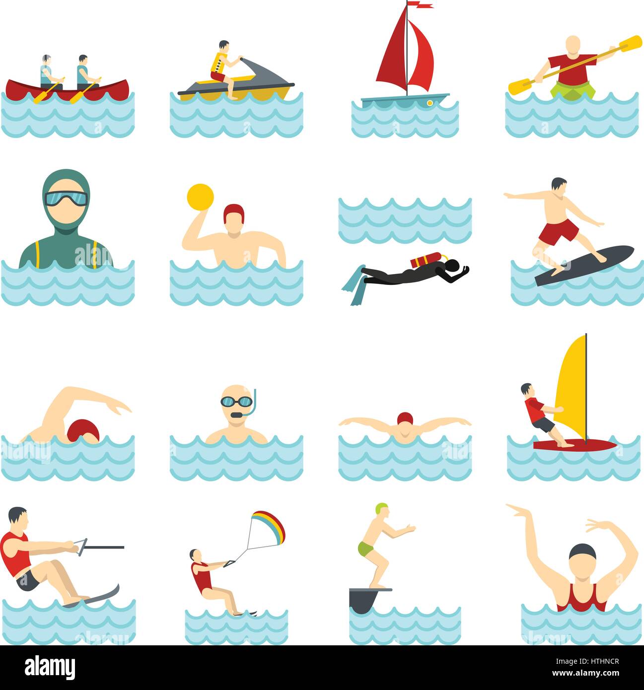 Water sport set icons in flat style isolated on white background Stock ...