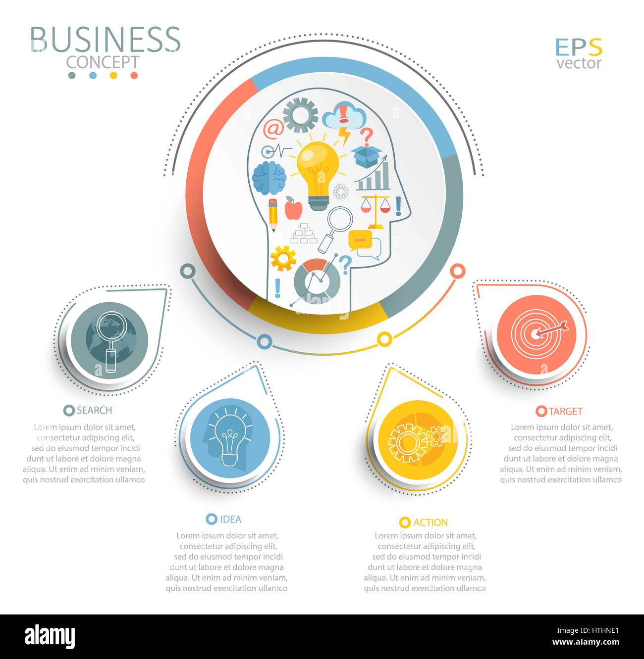 Vector illustration infographic template with 3D circles paper label, business template for presentation. Concept of big ideas inspiration innovation. Stock Vector