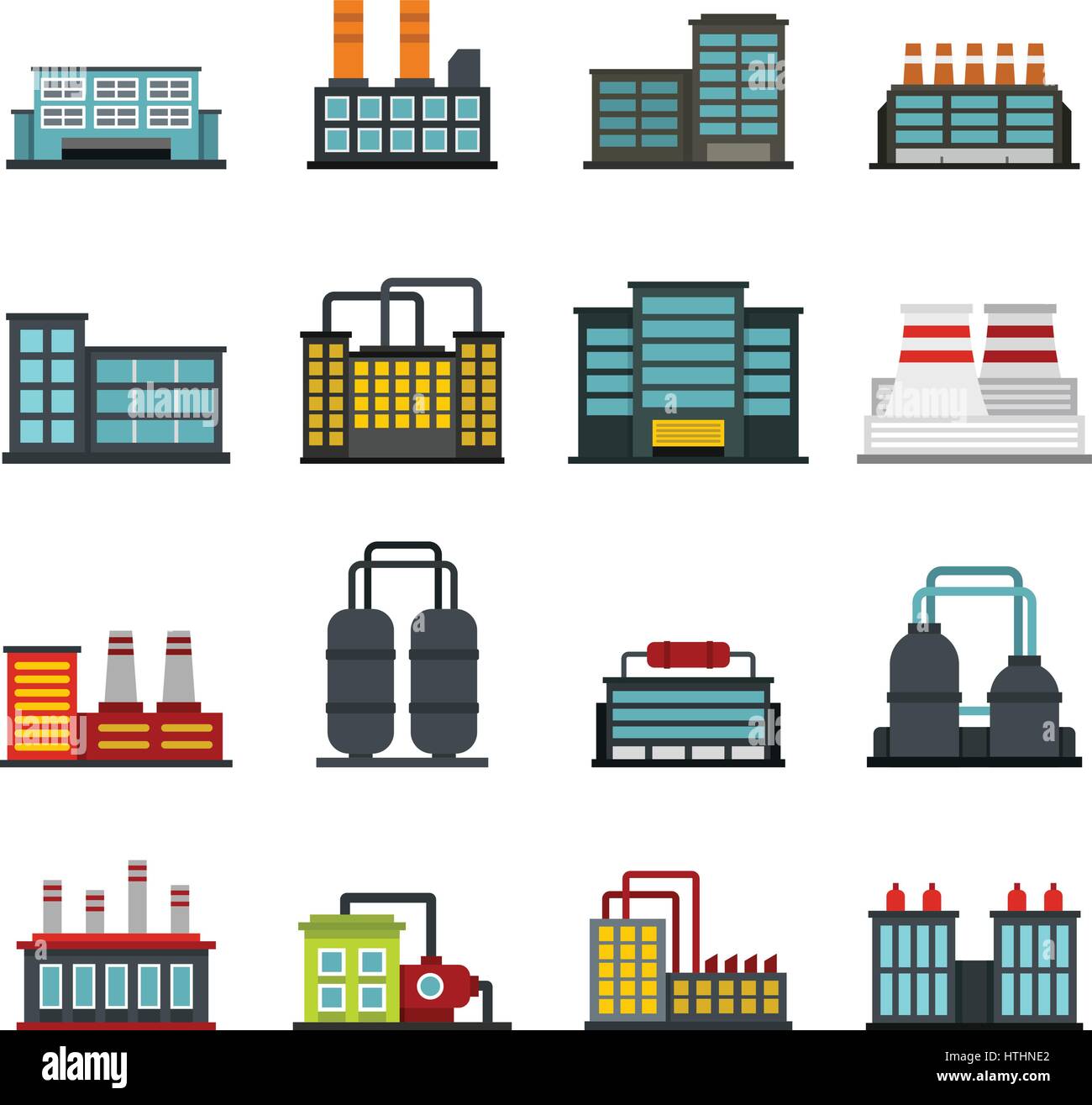 Industrial building factory set icons in flat style isolated on white ...