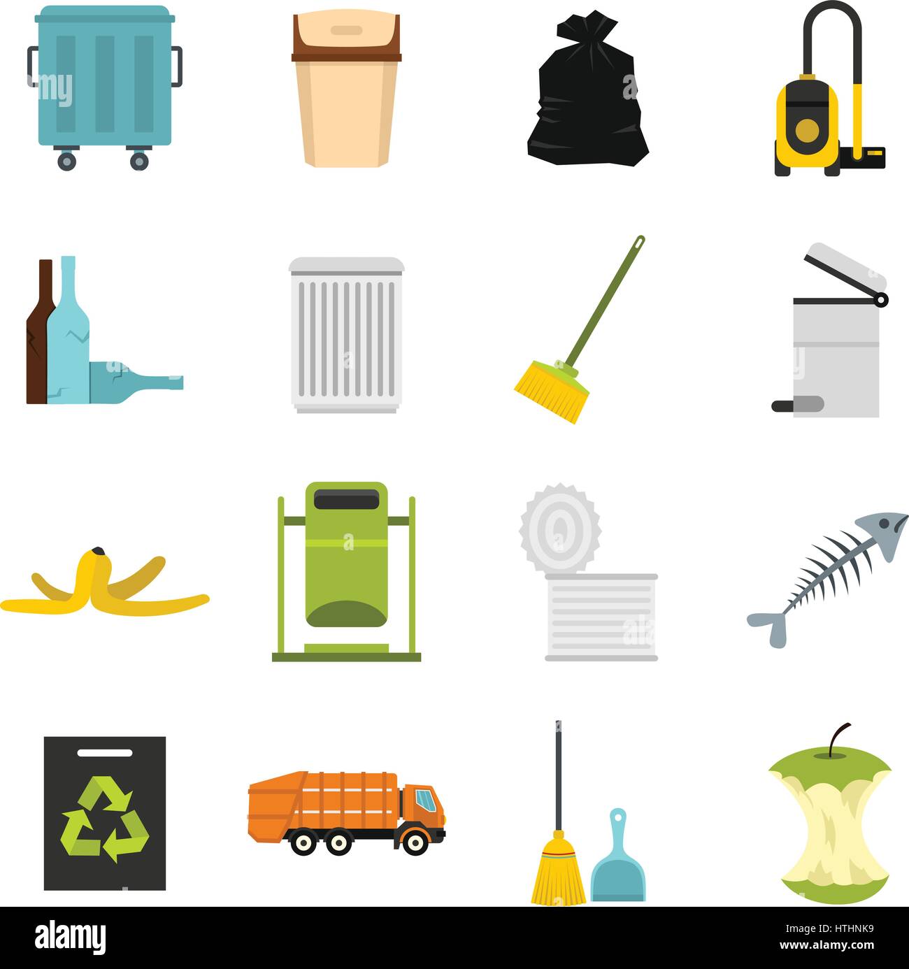 Garbage thing set icons in flat style isolated on white background ...