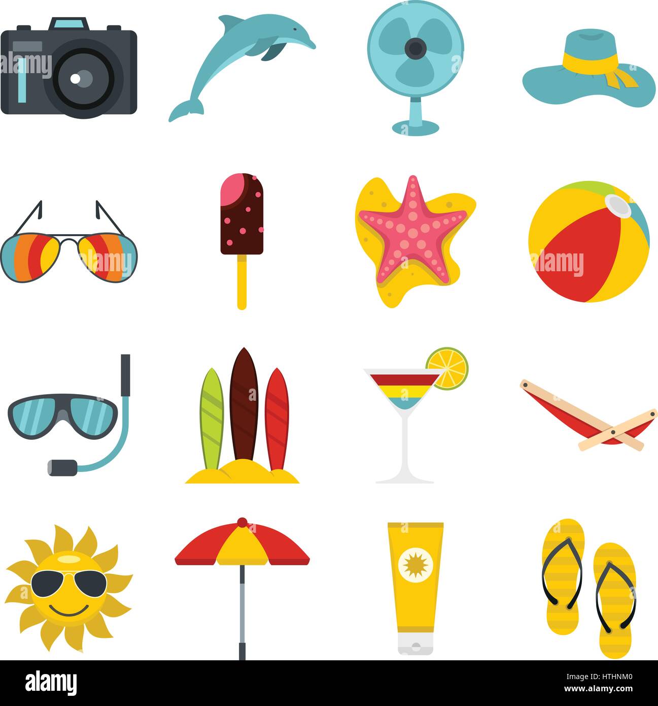 Summer rest set icons in flat style isolated on white background Stock ...