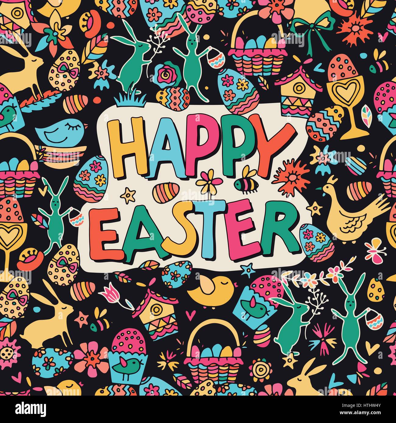 Cartoon vector hand drawn Doodle Happy Easter illustration Stock Vector ...