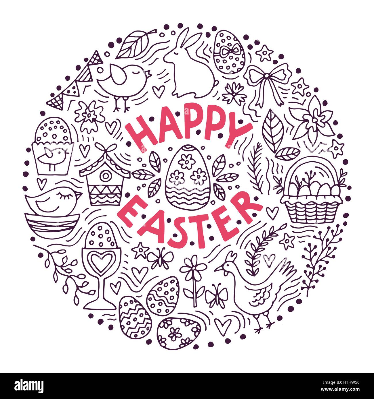 Cartoon vector hand drawn Doodle Happy Easter illustration Stock Vector ...