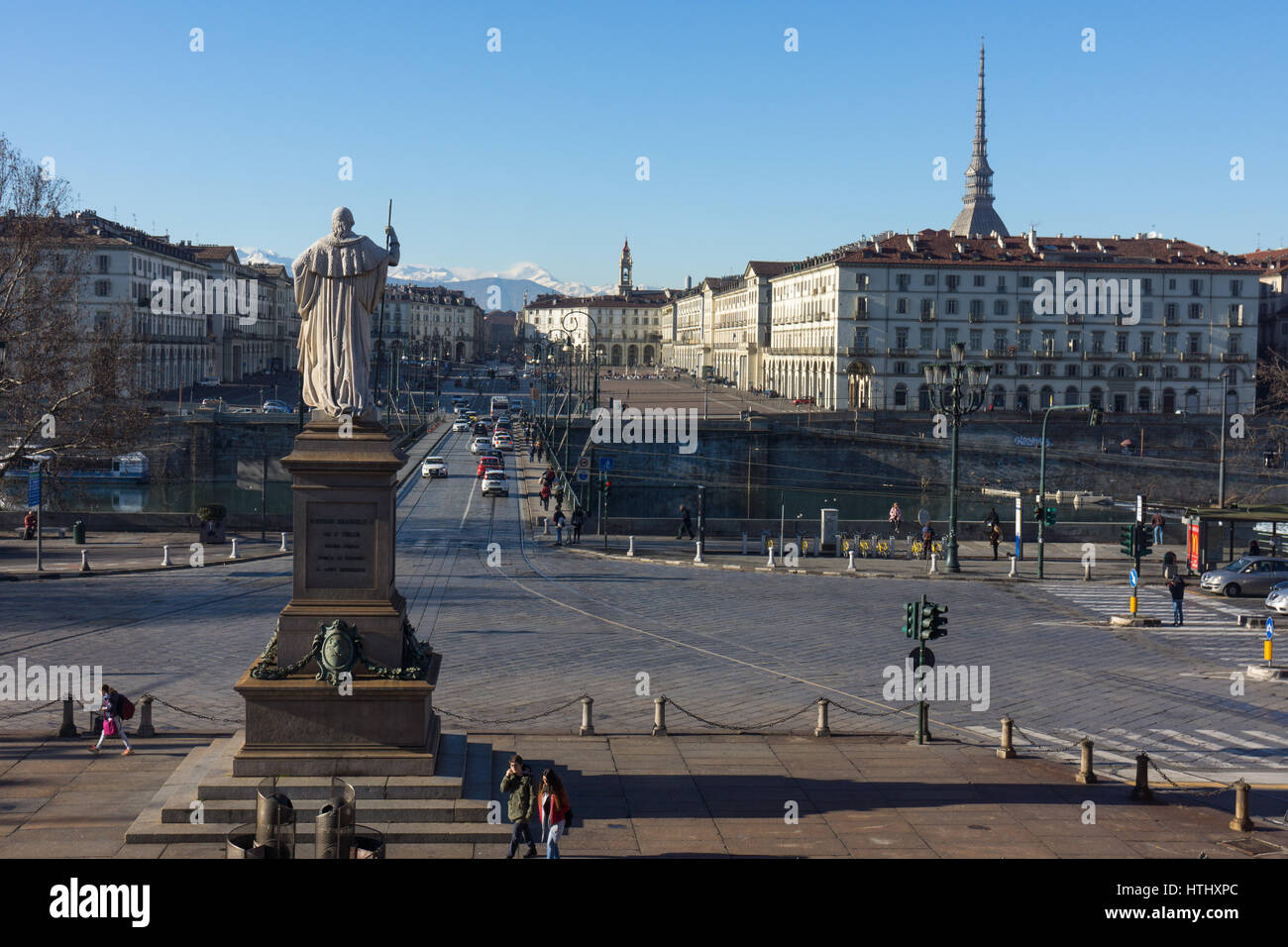 Sacrario dei Caduti nella Prima Guerra Mondiale, looking towards the Ponte Vittorio Emanuele I and Piazza Vittorio Veneto in Turin, Italy. Stock Photo