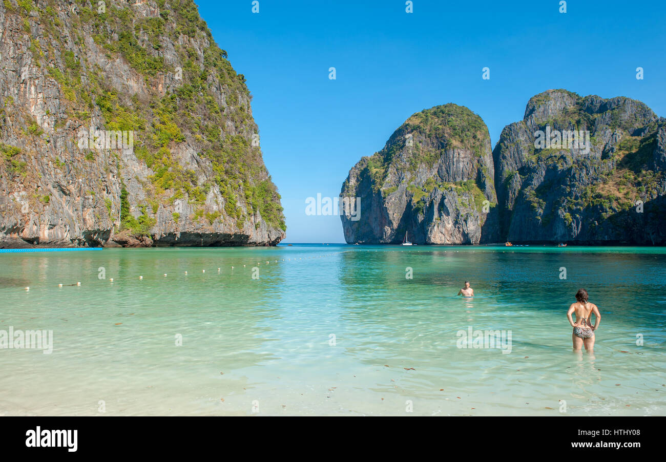 Maya Bay, Phi Phi Islands, Thailand is a popular tour destination from