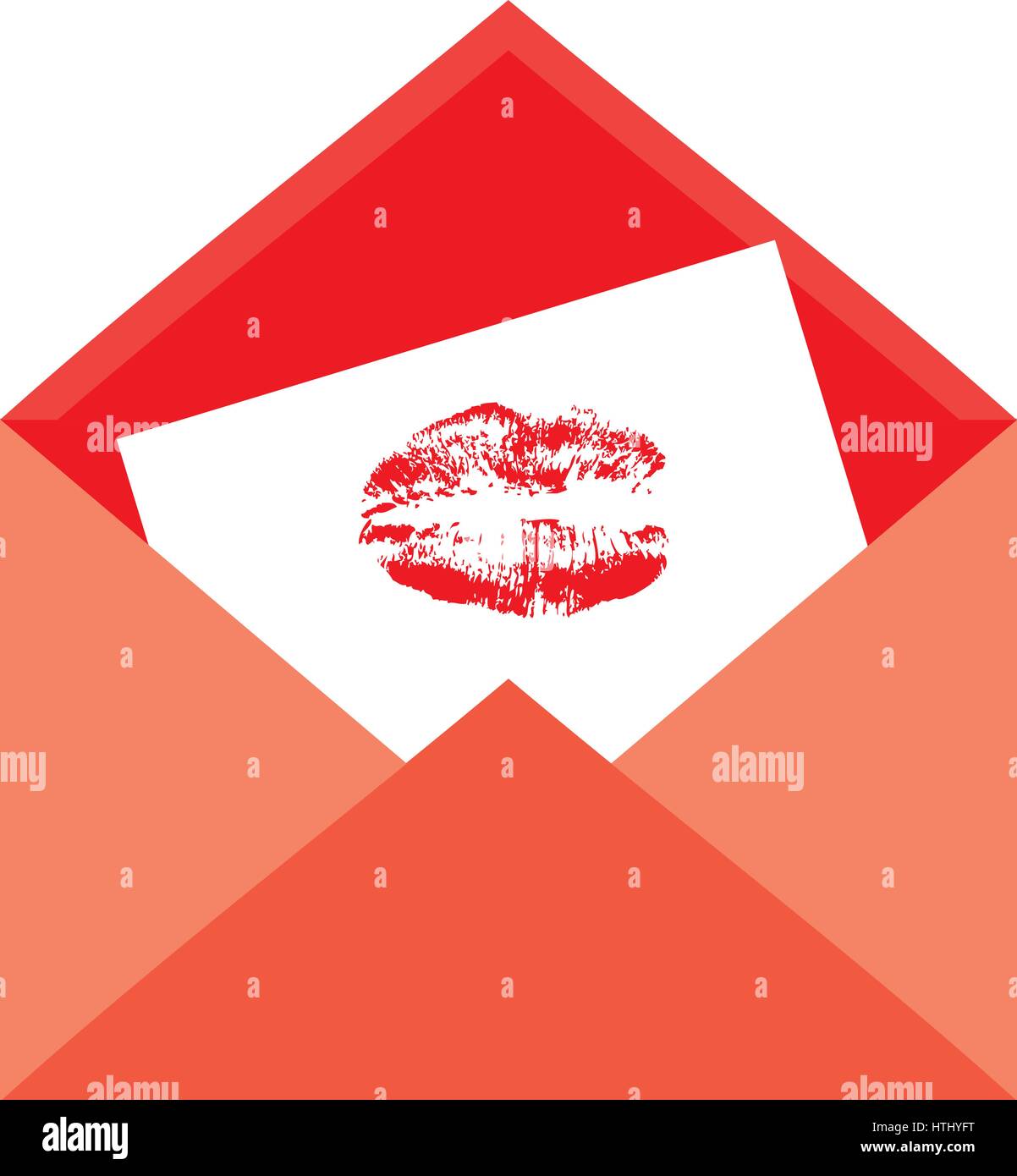 vector illustration of an open envelope with a lipstick kiss Stock