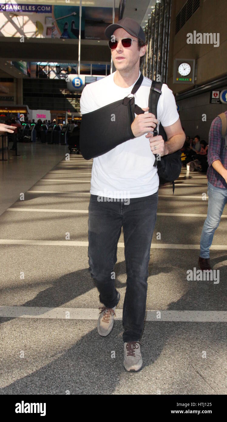 Armie Hammer Causally Dressed With His Arm Sling As He Departs From Stock Photo Alamy