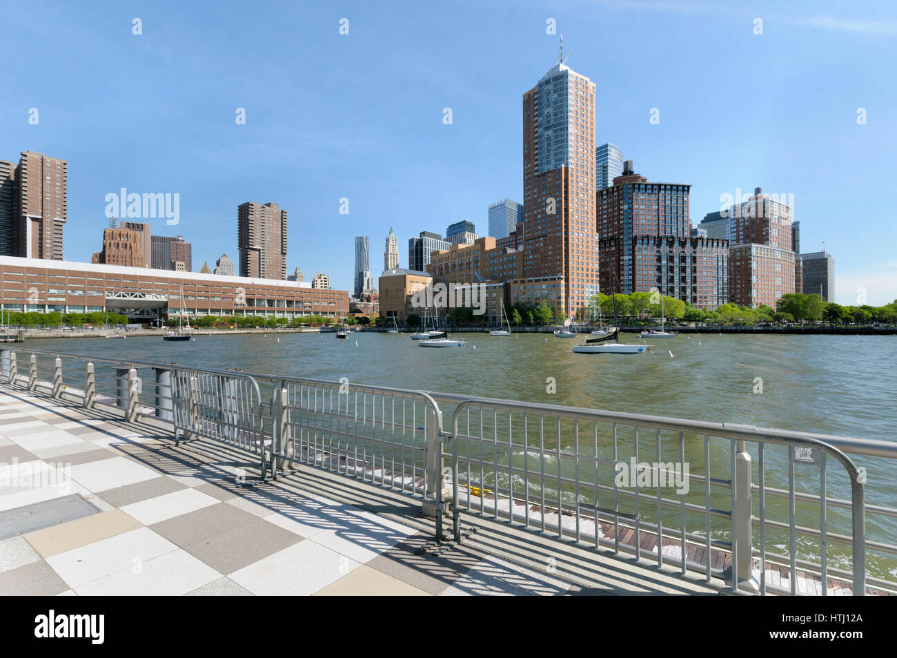 View from Pier 25, Hudson River Park, TriBeCa, NYC, USA Stock Photo